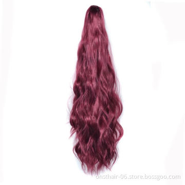 MYZYR 24inch Long Gray Blonde Wavy Clip on Hairpiece Extensions P ony Tail High Temperature Fiber Synthetic Hair Claw P onytails